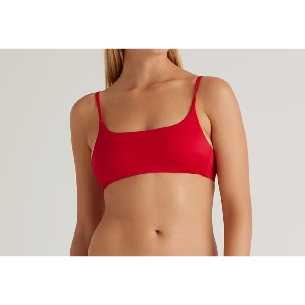 quince italian scoop neck bikini top swimsuit cherry red, women size medium